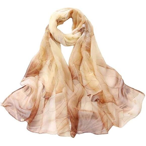 NEW Womens Beautiful Sheer Floral Pattern Scarf Super Soft and Silky BEIGE OMBRE - Picture 1 of 2